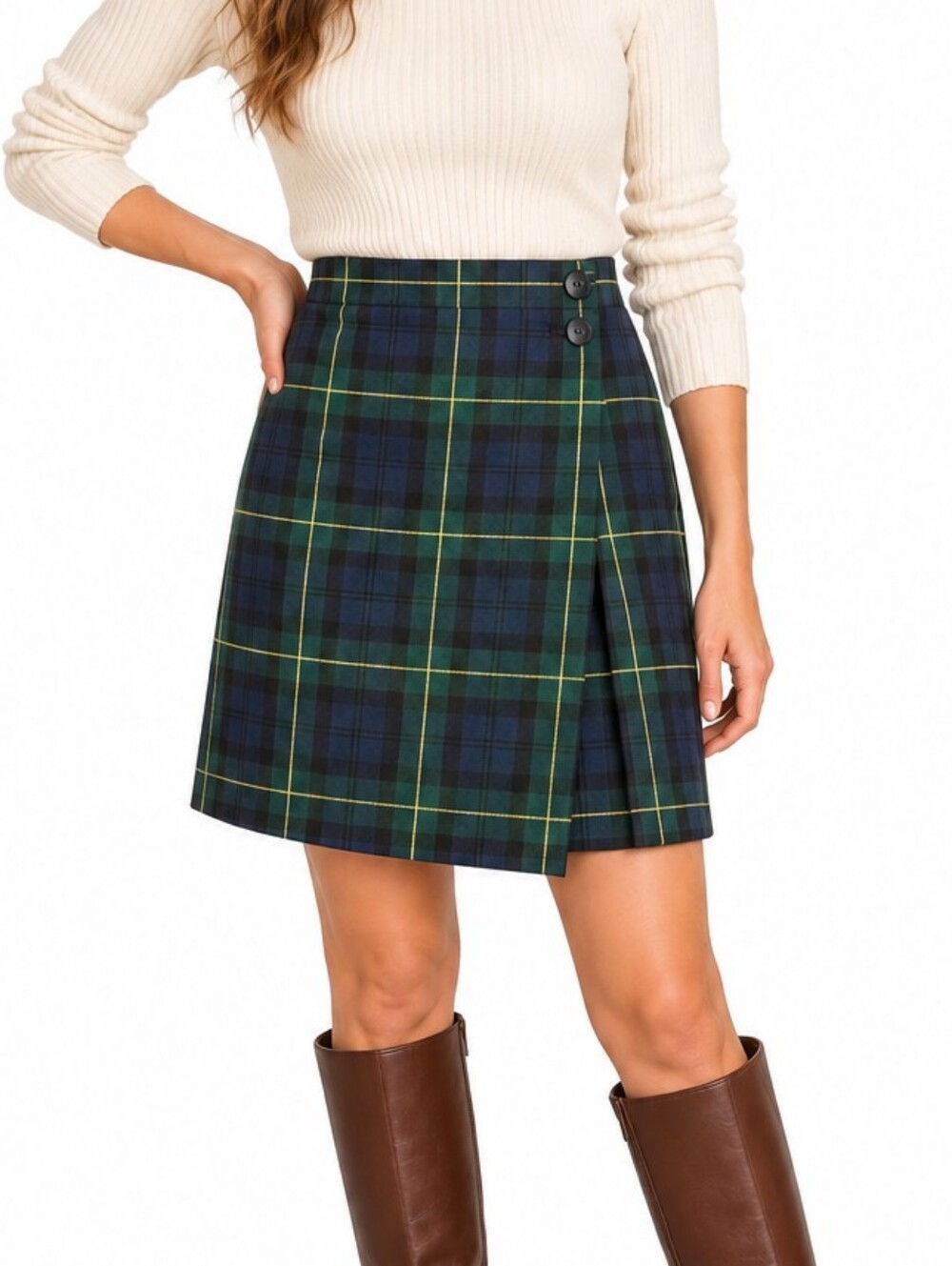 Vintage NYCC Plaid Skirt 26" Waist Navy Green Tartan Pleated Preppy Academia XXS